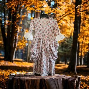 Girls 8/10? Colonial Prairie Calico Costume Handmade Dress‎ Side Bustles Cottage